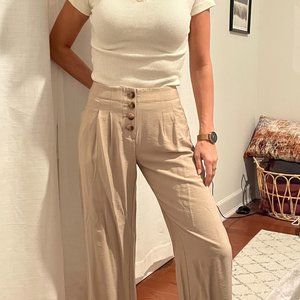 Loft Pants - Wide leg with Button up detail - Tan